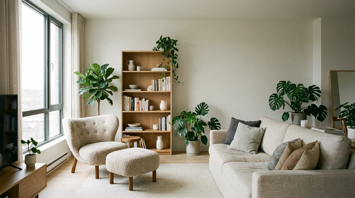 Room with reference image spots for AI furniture replacement